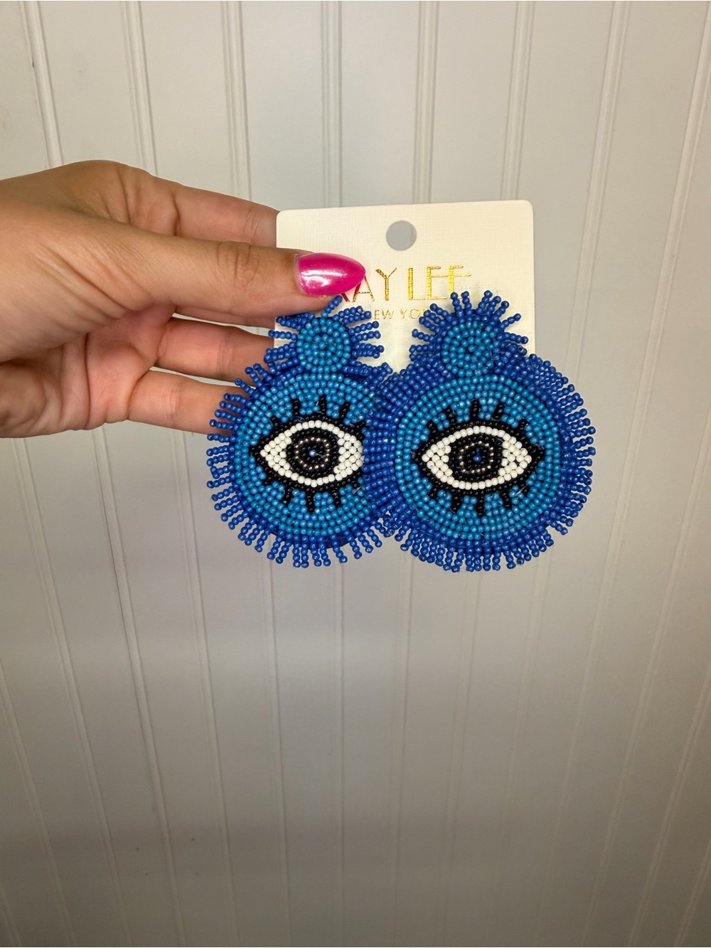 Bright Blue Beaded Eye Drop Earrings